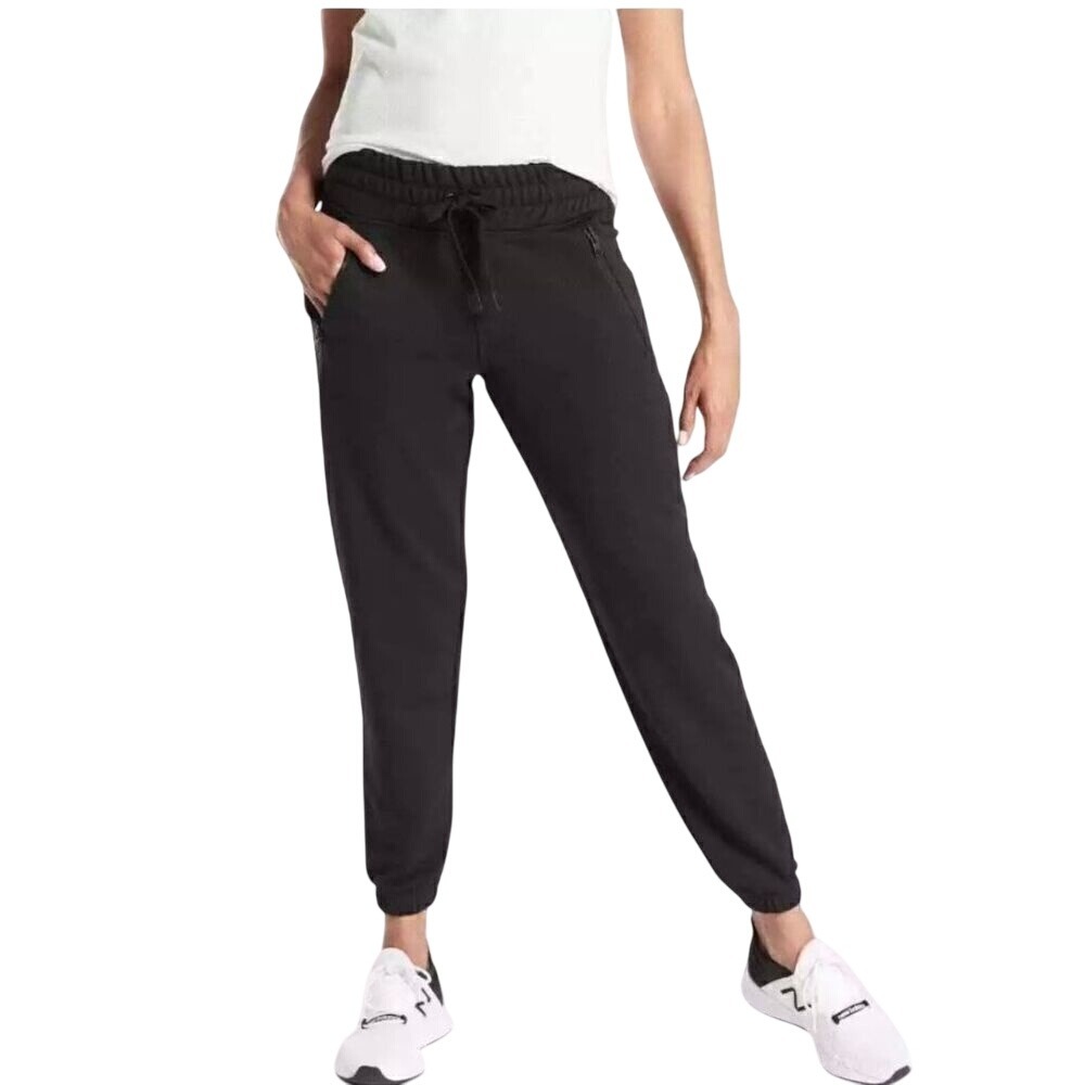 Athleta Jogger Pants Black Drawstring Zip Pockets Athletic Casual Women's